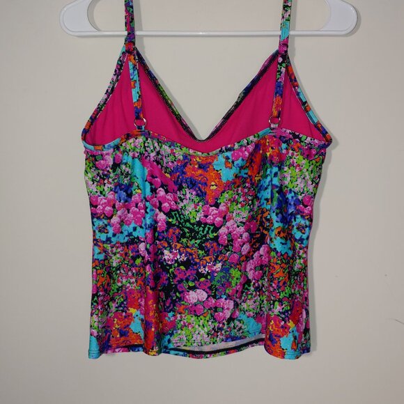 Kenneth Cole Multi-color Floral Mesh Ruffle Swim Tank Top Sz L Red - Picture 6 of 6